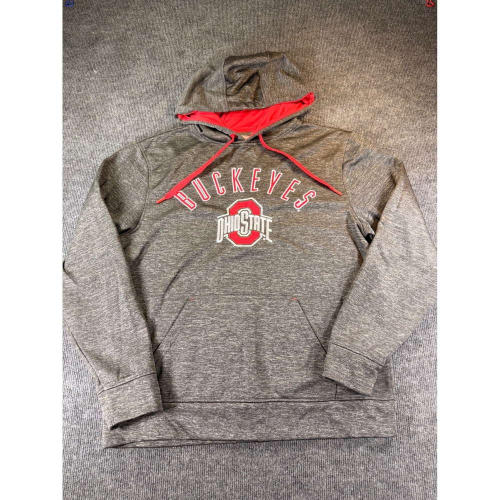 Ohio State Buckeyes Mens Hoodie Gray Red Varsity‎ Authentic NCAA Sweatshirt M